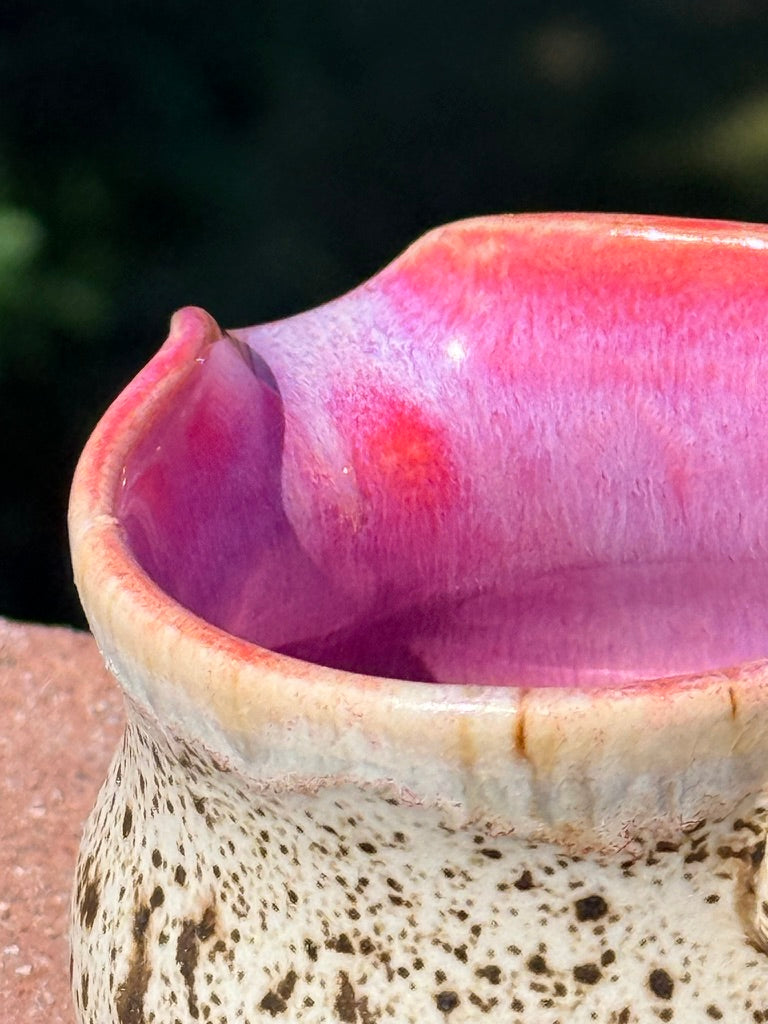 Handmade Ceramic Cream Pitcher — Speckled Matte & Pink Interior | Karen Palen Pottery