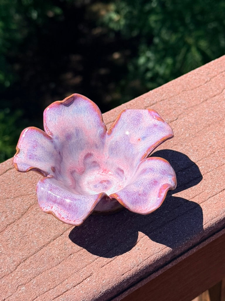 Flower Votive Candle Holder — Lavender & White Glaze