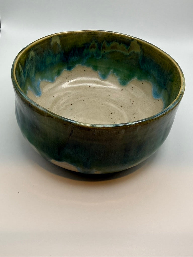 Large Ceramic Dinnerware Bowl — Green & Blue Drip Glaze