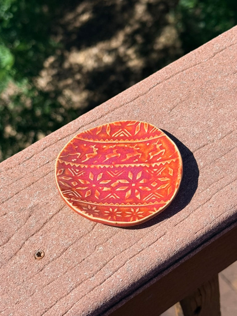 Nordic Christmas Trinket Dish — Red with Holiday Pattern