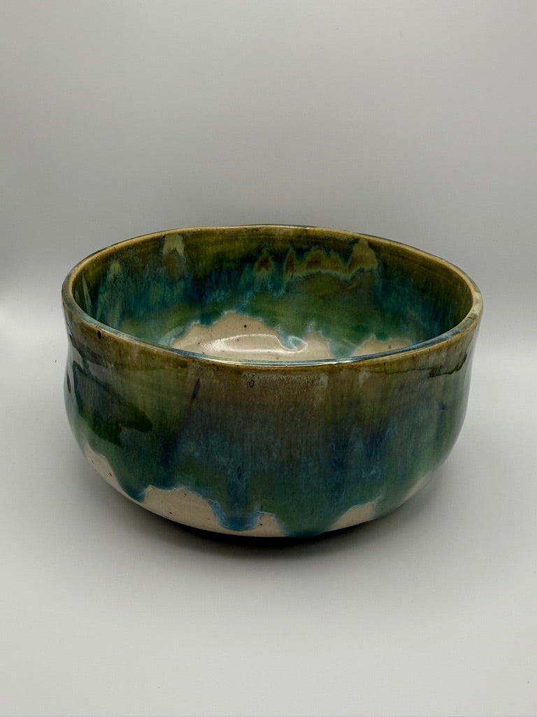 Large Ceramic Dinnerware Bowl — Green & Blue Drip Glaze
