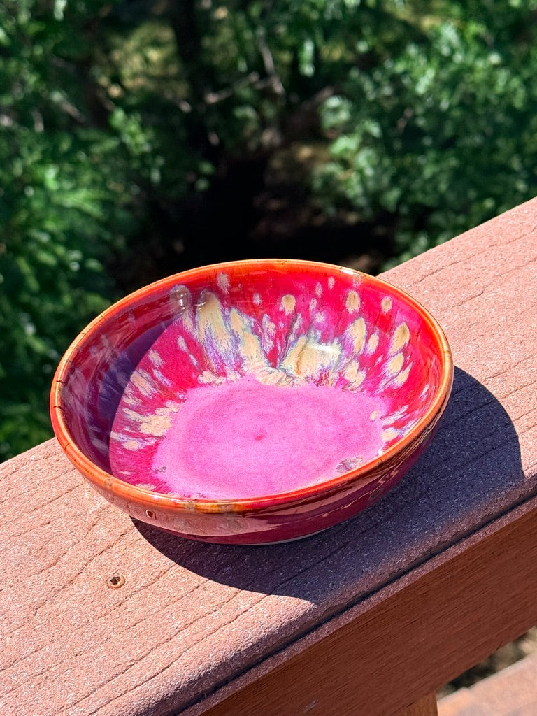 Ruby Crystal Bowl — Red to Pink with Crystal Glaze Effects