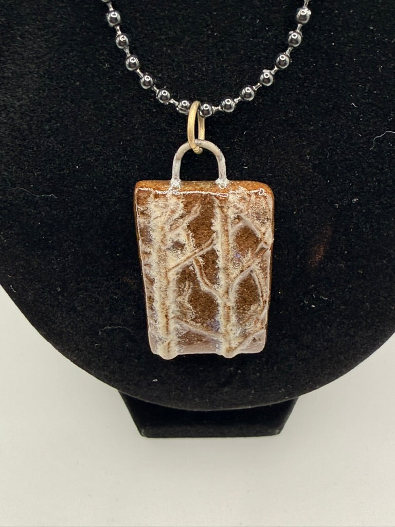 Ceramic Pendant Necklace — Birch Trees in Dark Clay