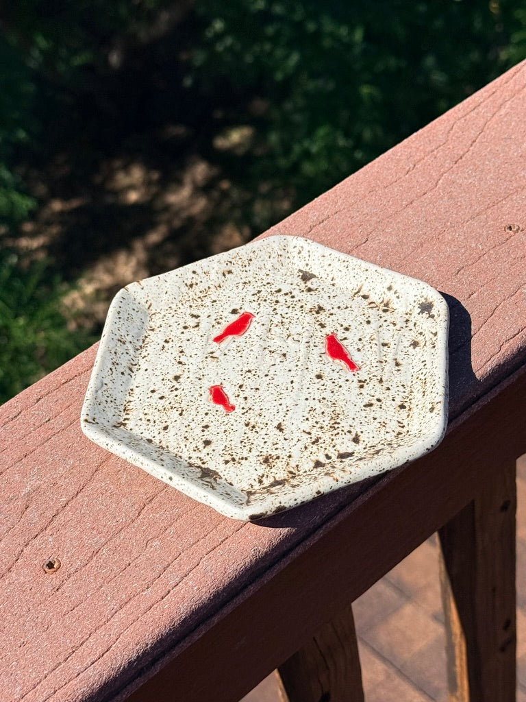 Hexagon Plate — Cardinals & Birch Trees in Winterwood Glaze