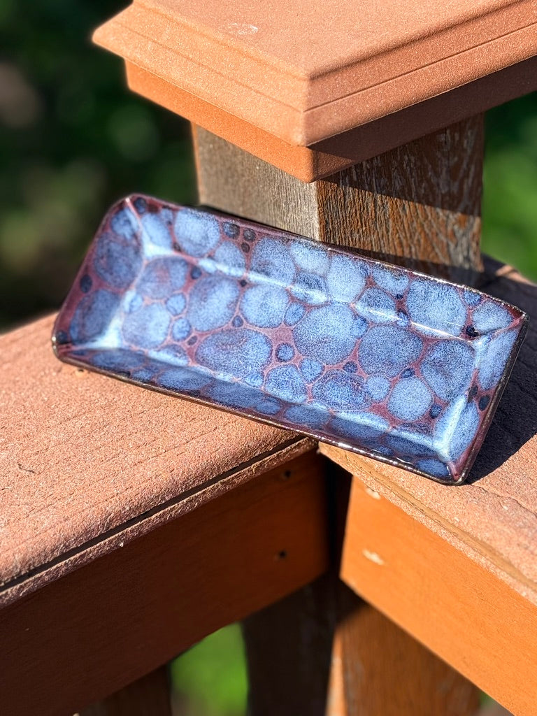 Frozen Pond Oblong Tray — Obsidian, Cobalt & Sky Blue Glaze