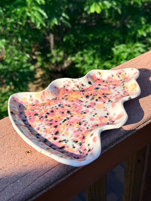 Christmas Tree Ceramic Tray — White with Crystal Glaze
