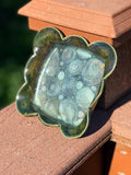 Frozen Pond Square Trinket Dish — Scalloped Edge, Green & Blue Glaze
