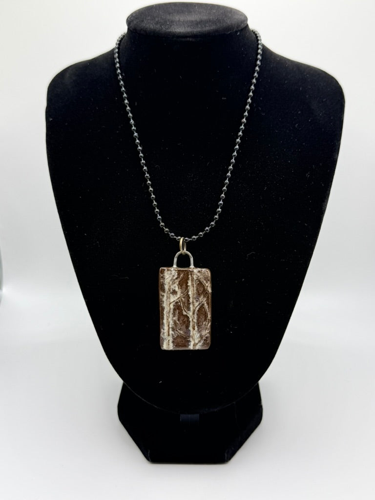 Ceramic Pendant Necklace — Birch Trees in Dark Clay