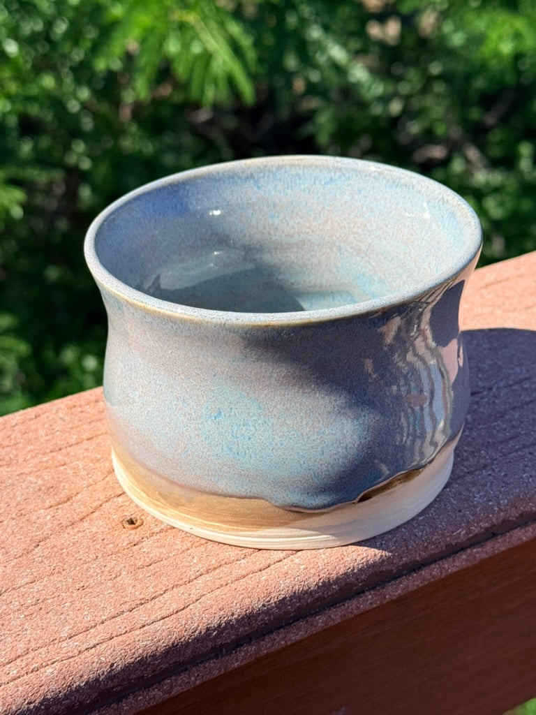 Ceramic Bowl & Planter — Light Blue with Brown Undertones