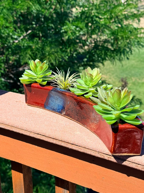 Ceramic Succulent Planter — Red & Blue Glaze