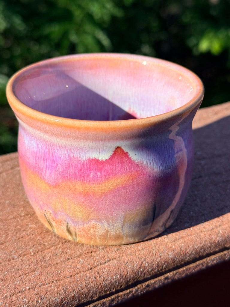 Handmade Ceramic Dip Bowl — Pink Glaze with Warm Streaks | Karen Palen Pottery