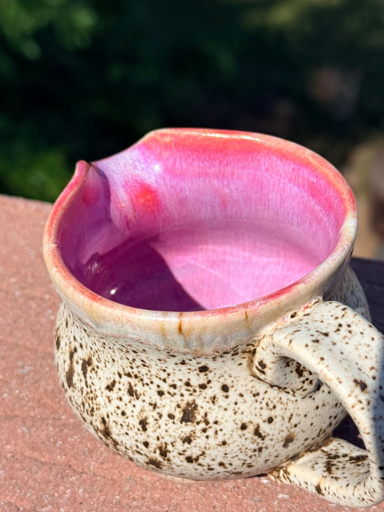 Handmade Ceramic Cream Pitcher — Speckled Matte & Pink Interior | Karen Palen Pottery