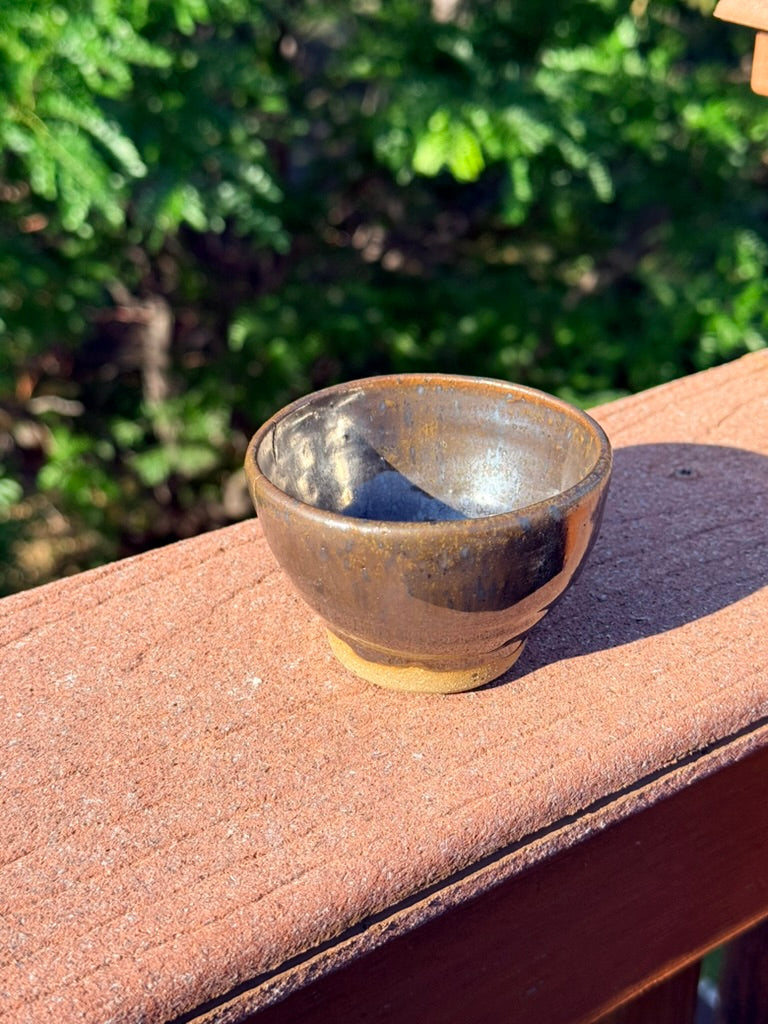 Small Ceramic Bowl — Caramel Brown & Peacock Blue Glaze