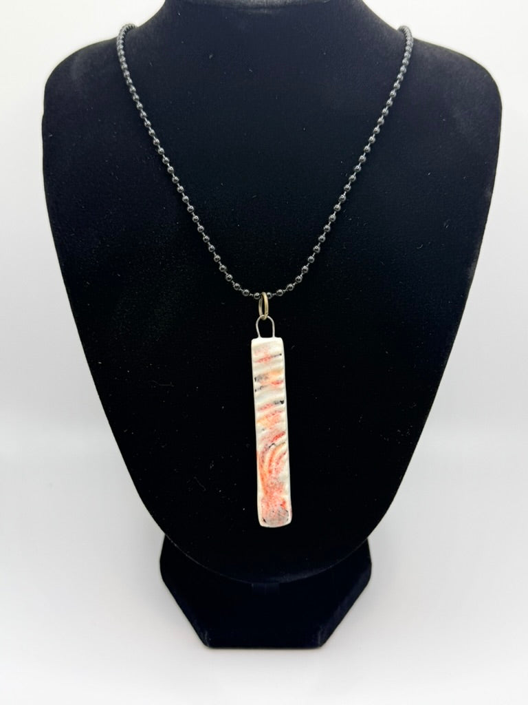 Ceramic Pendant Necklace — White with Pink & Orange Crystal Glaze