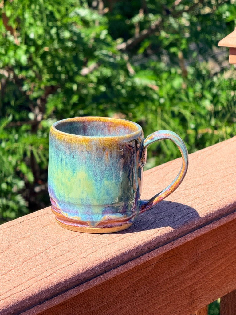 Kaleidoscope Glaze Mug — Turquoise, Lime & Purple