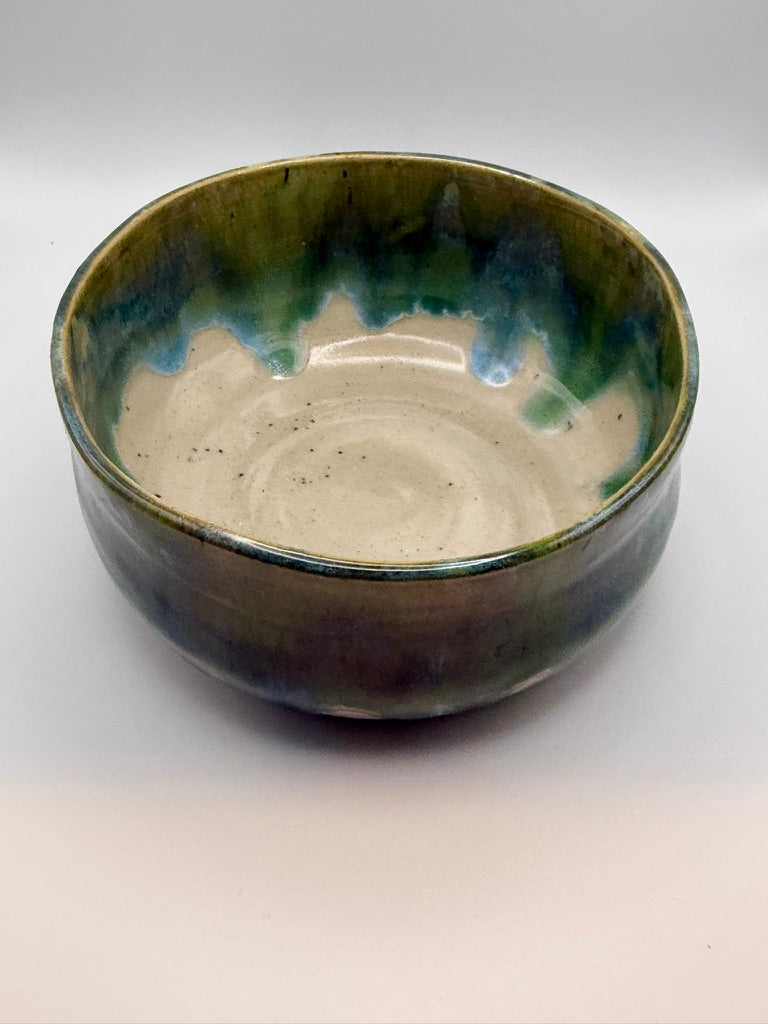 Large Ceramic Dinnerware Bowl — Green & Blue Drip Glaze