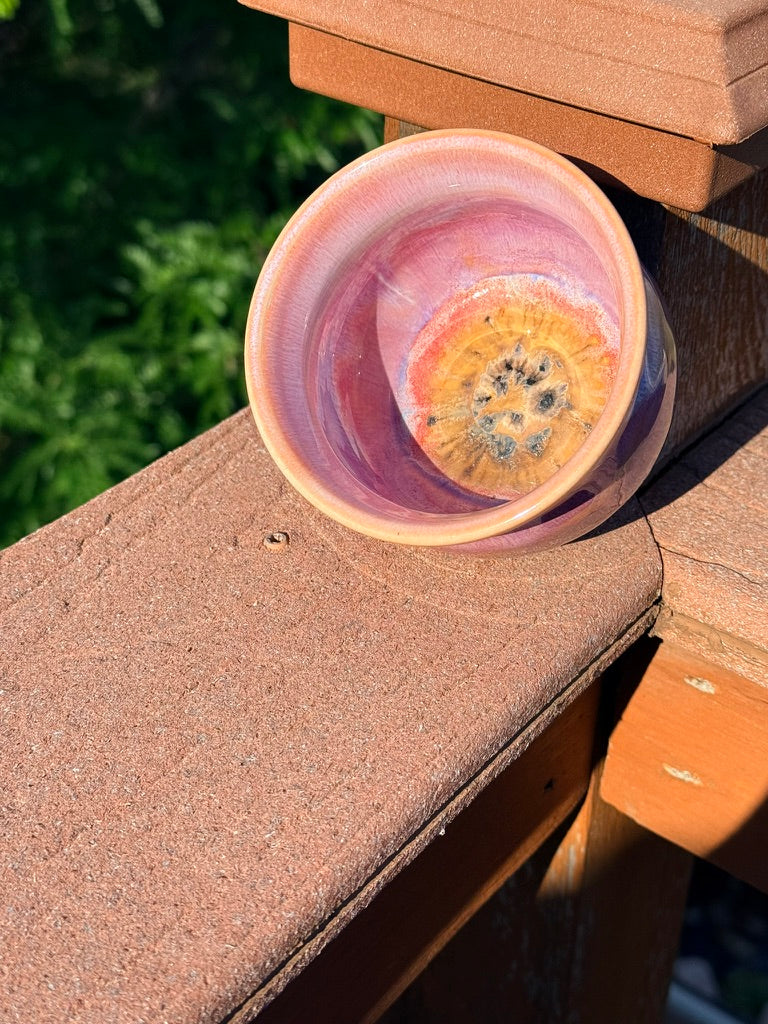 Handmade Ceramic Dip Bowl — Pink Glaze with Warm Streaks | Karen Palen Pottery