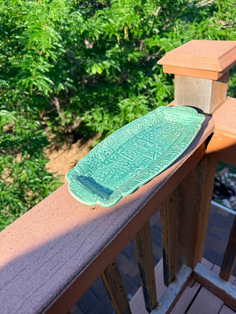 Long Ceramic Serving Tray — Jade Green Glaze