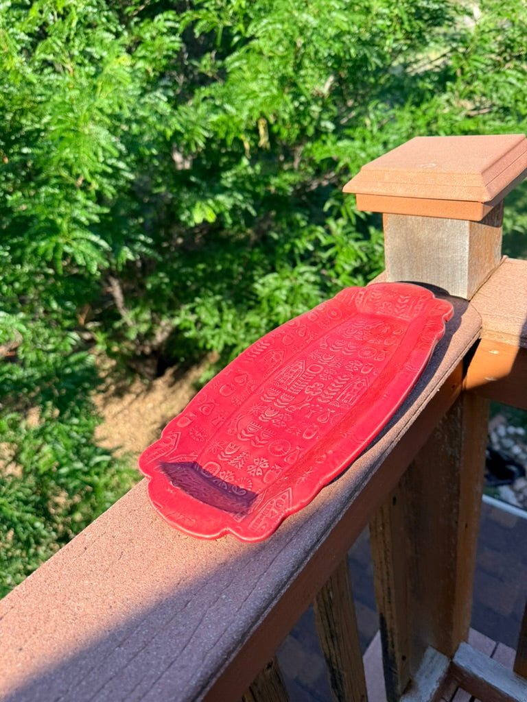Long Ceramic Serving Tray — Apple Red Glaze