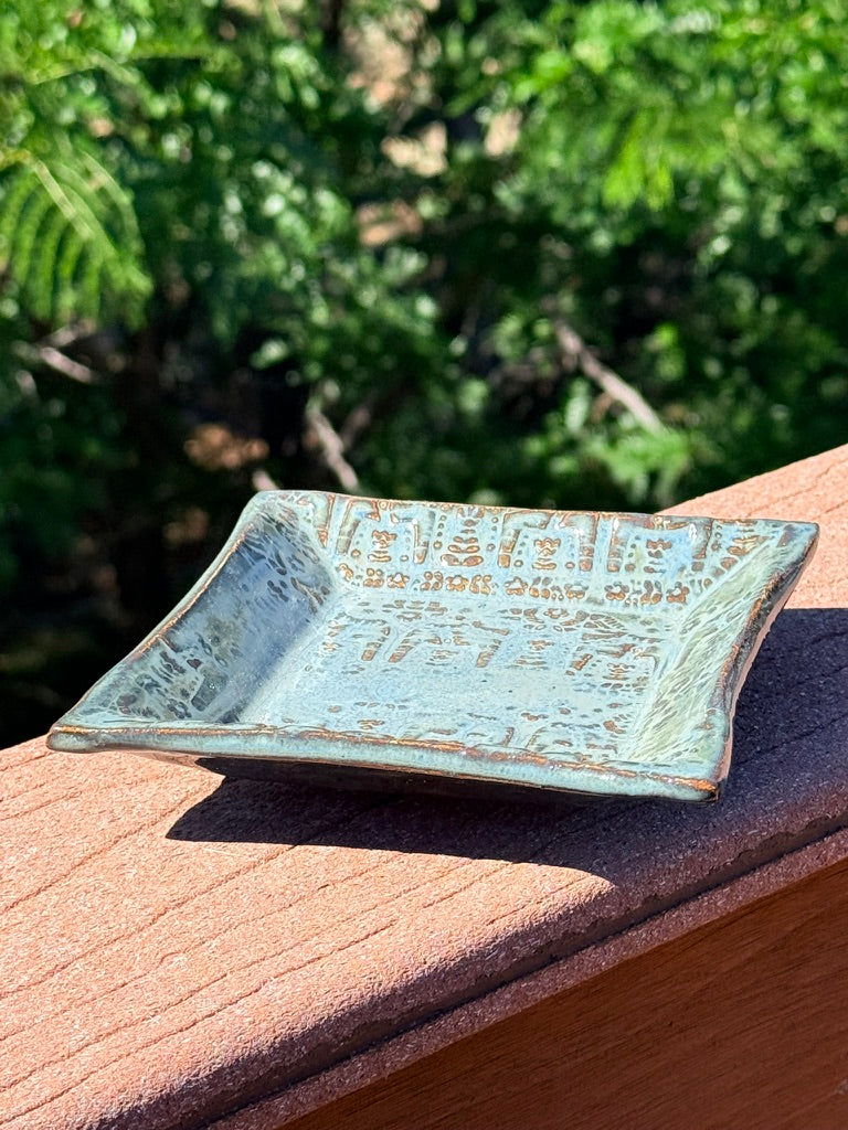 Dala Horse Square Trinket Plate — Slate Blue & Brown Glaze