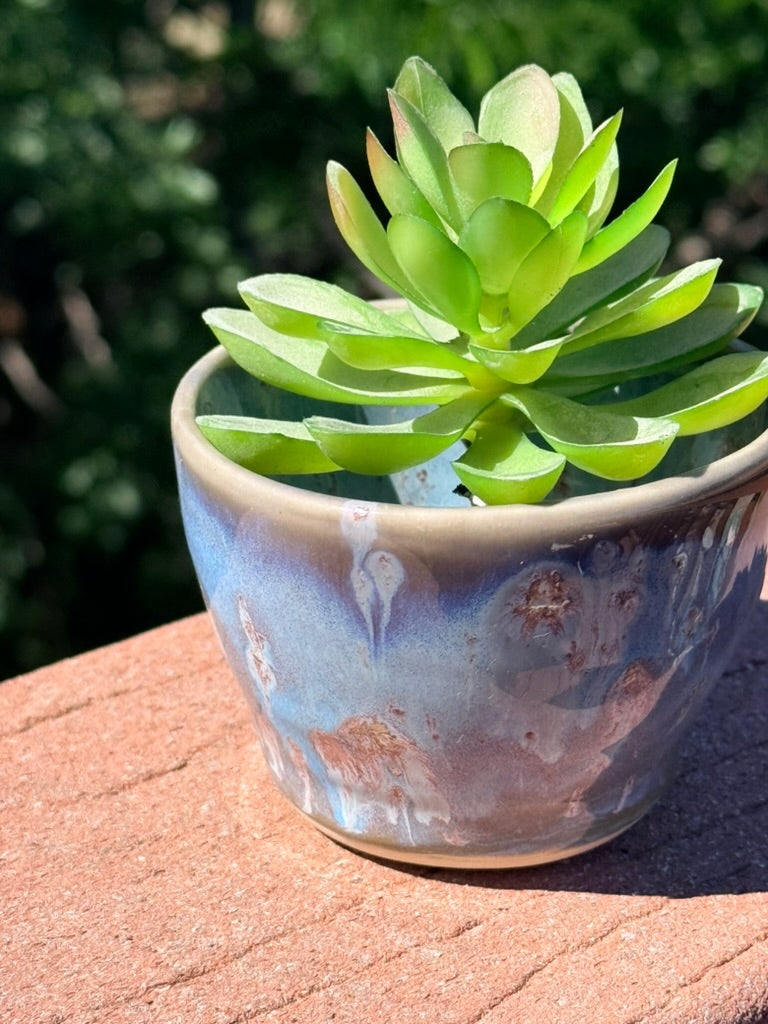 Mini Ceramic Dip Cup — Gray & Blue Mottled Glaze