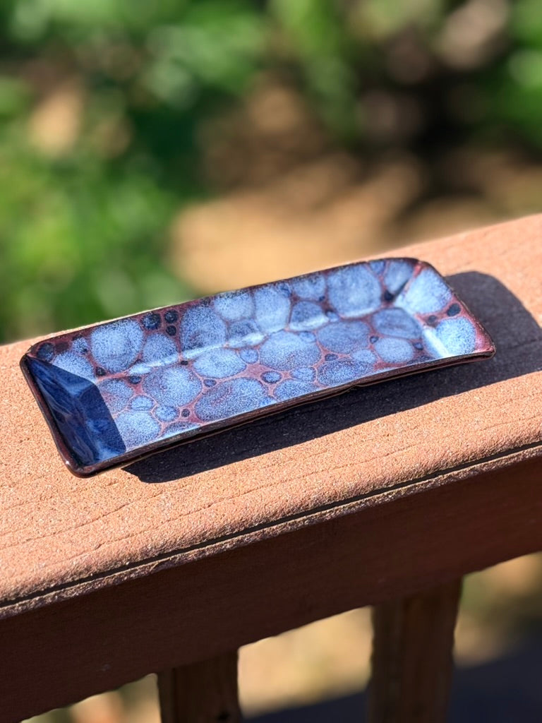 Frozen Pond Oblong Tray — Obsidian, Cobalt & Sky Blue Glaze