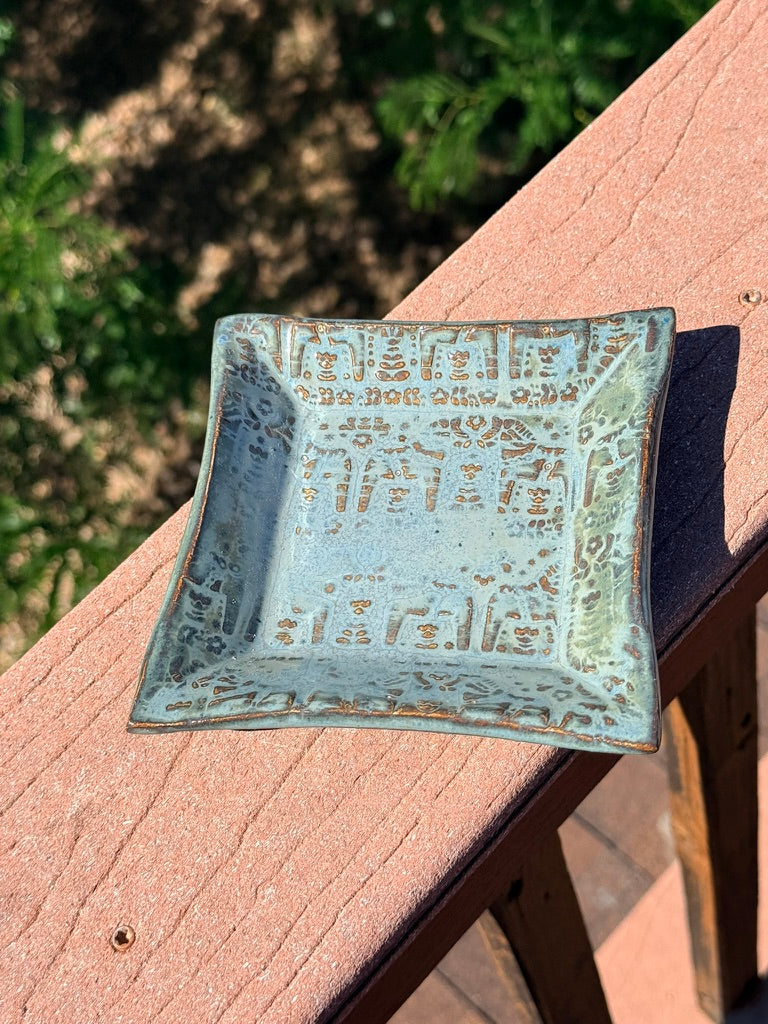 Dala Horse Square Trinket Plate — Slate Blue & Brown Glaze