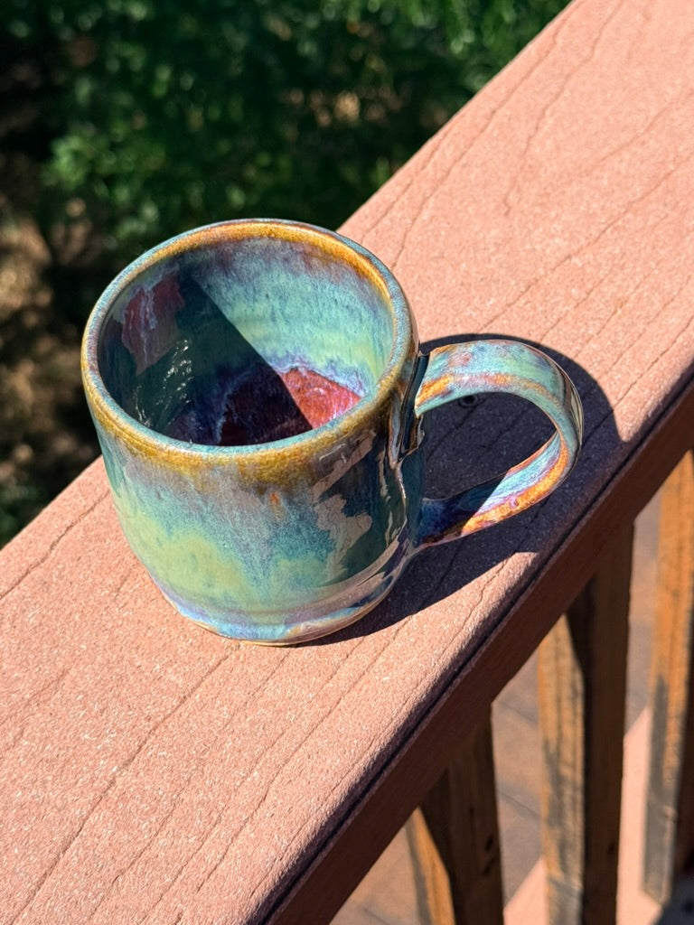Kaleidoscope Glaze Mug — Turquoise, Lime & Purple