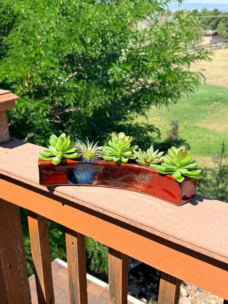 Ceramic Succulent Planter — Red & Blue Glaze