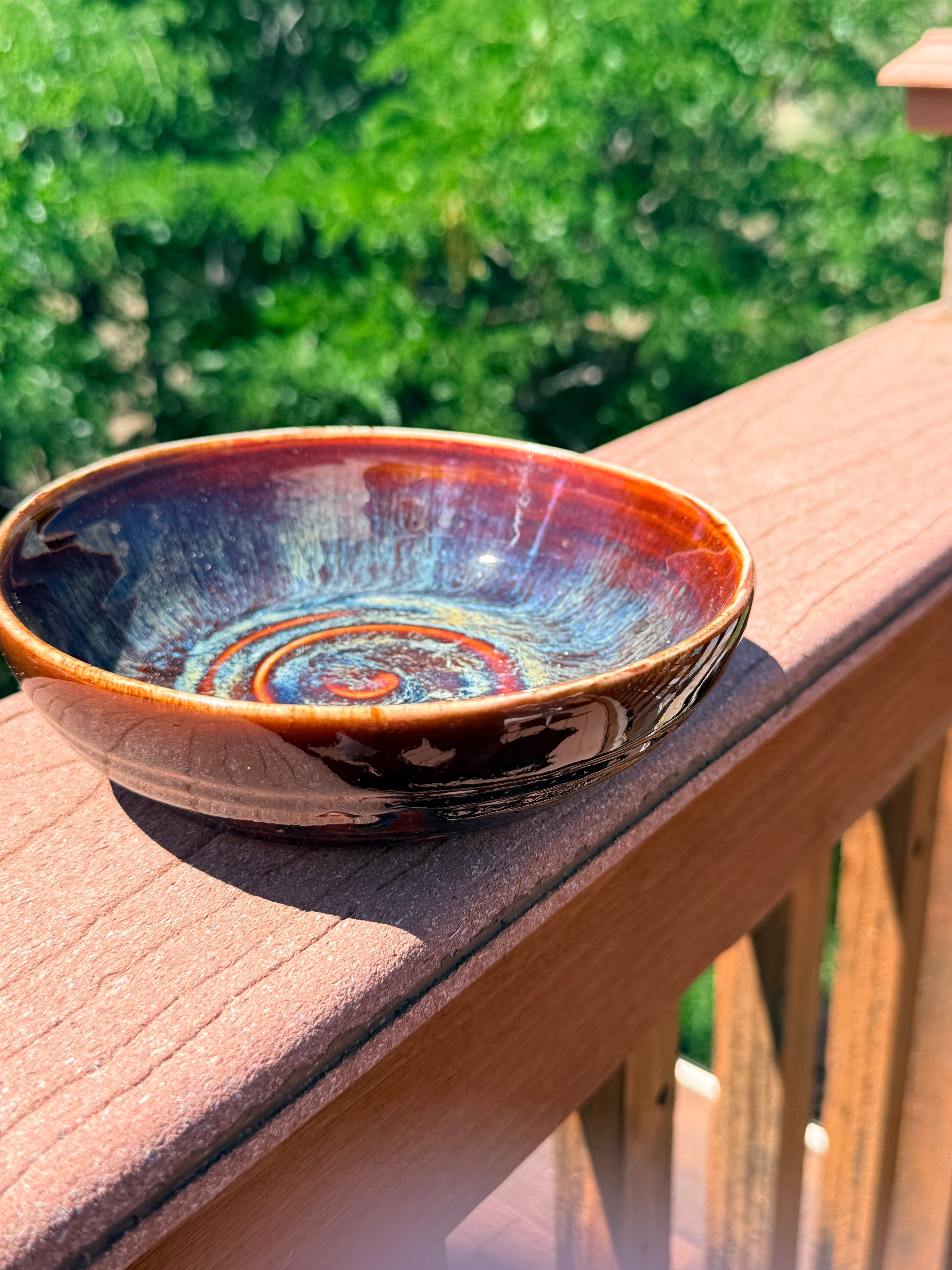 Garnet and blue glazed bowl