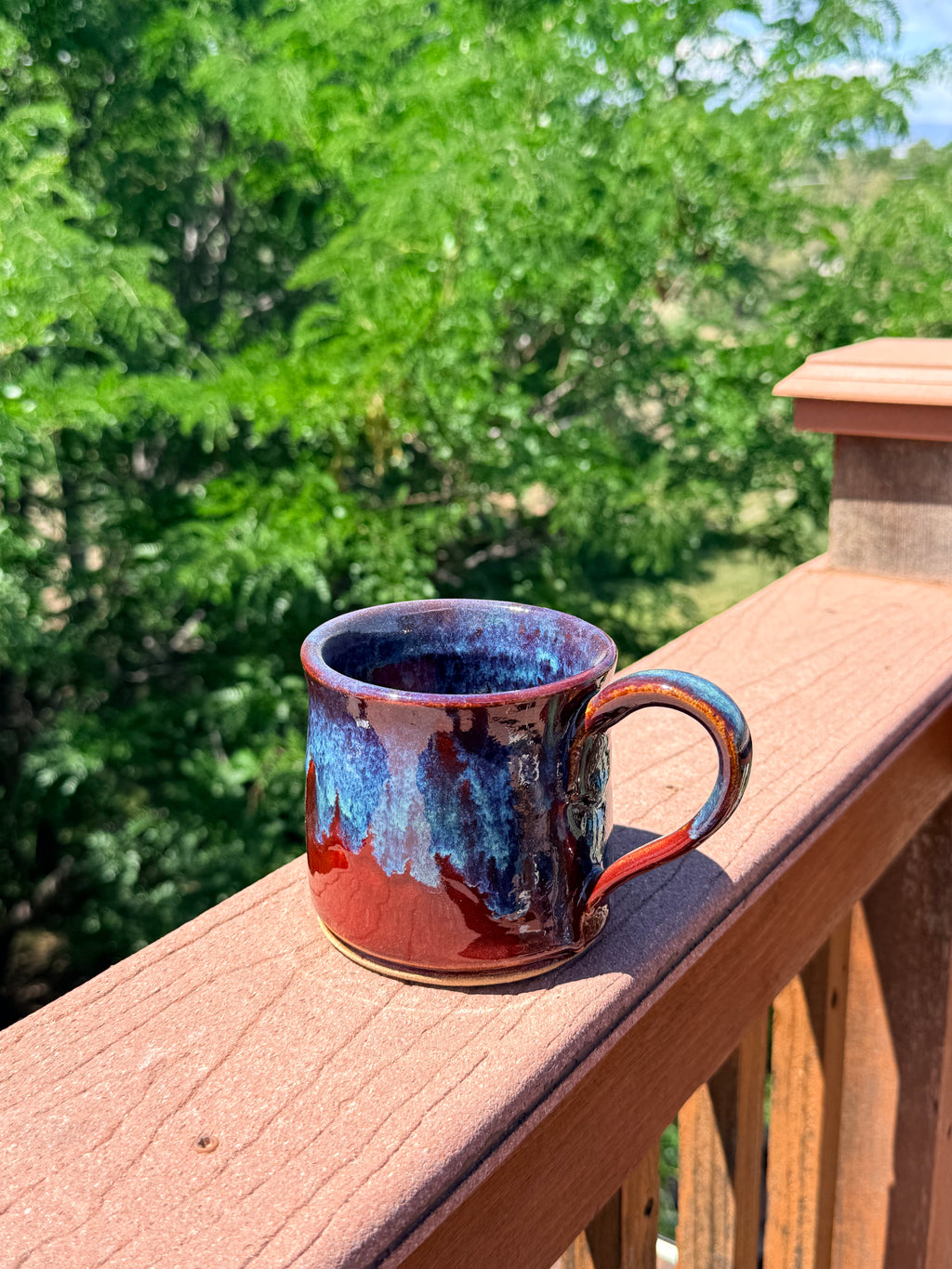 mug, garnet, denim blue glaze