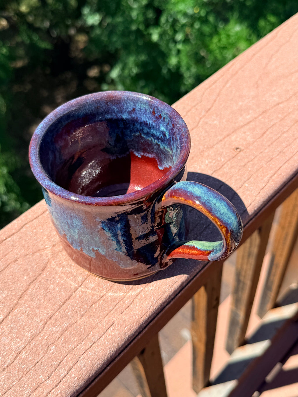mug, garnet, denim blue glaze