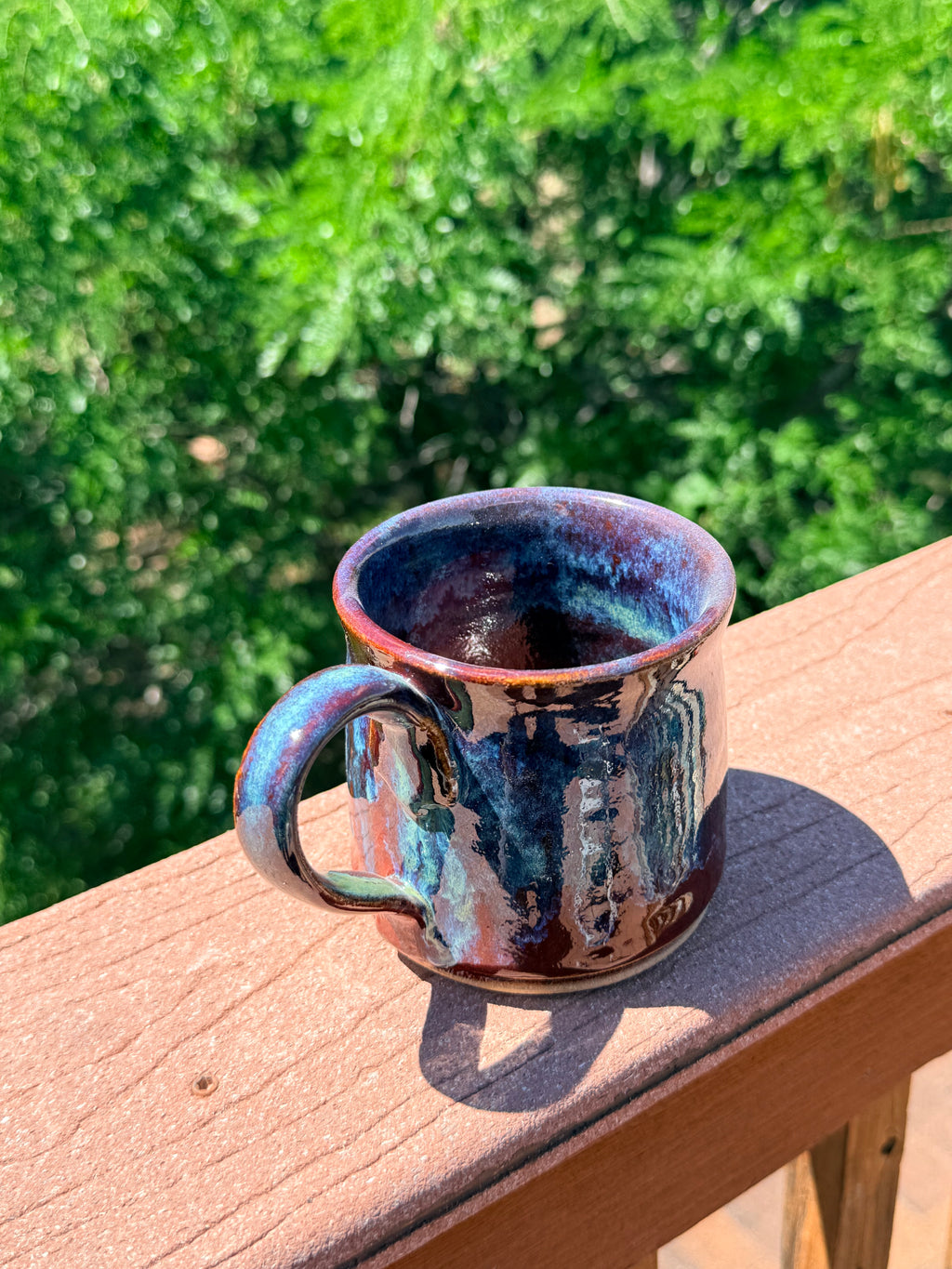 mug, garnet, denim blue glaze