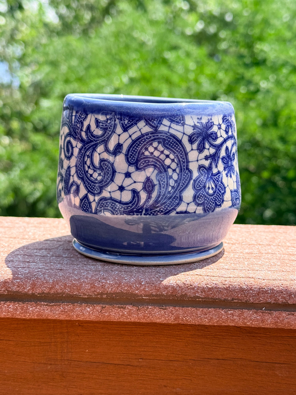 Handcrafted Blue Lacy Pot – Cornflower Blue with Cobalt Lace Detail