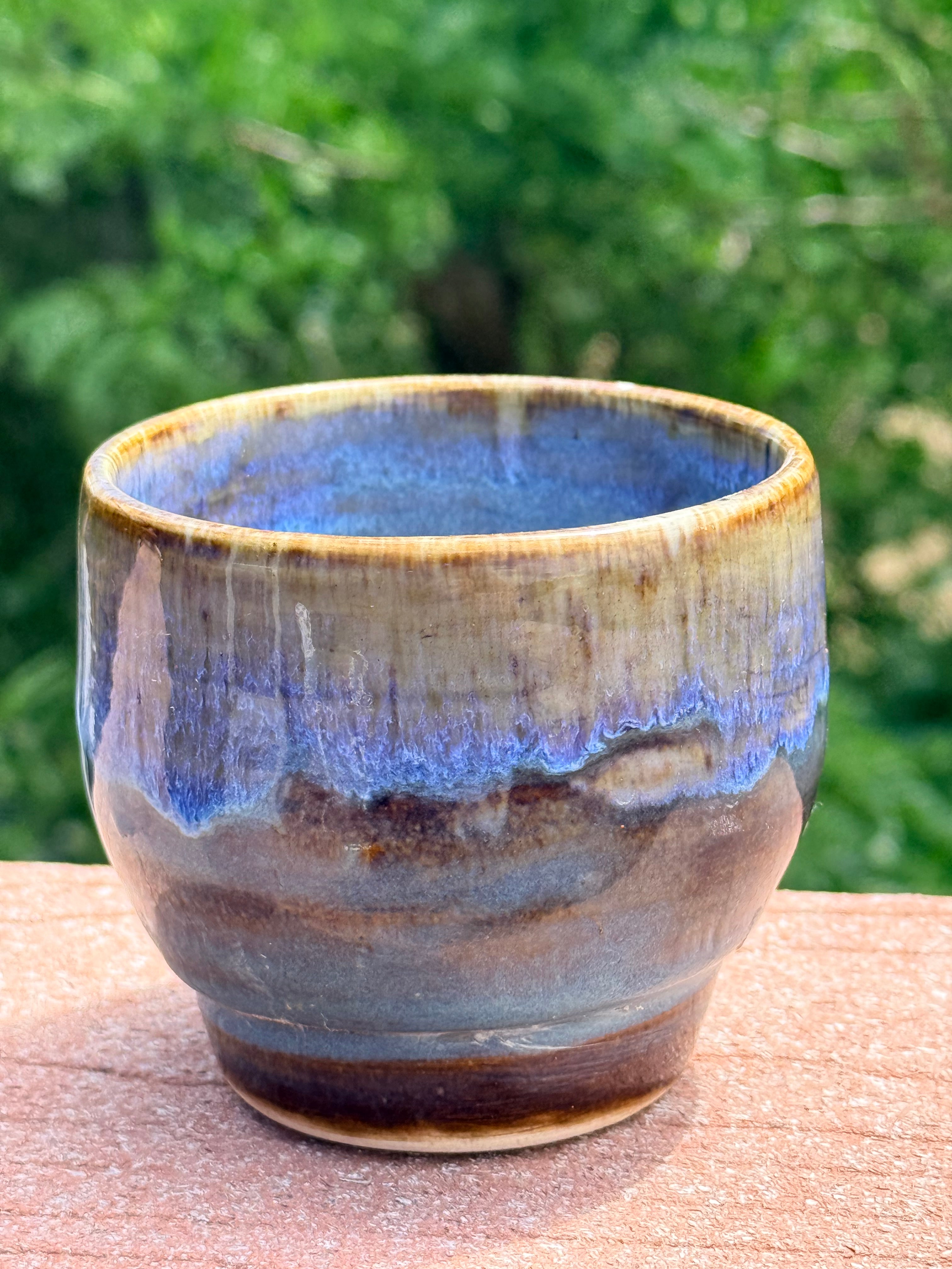 Handcrafted Small Planter – Iridescent Blue & Brown Glaze