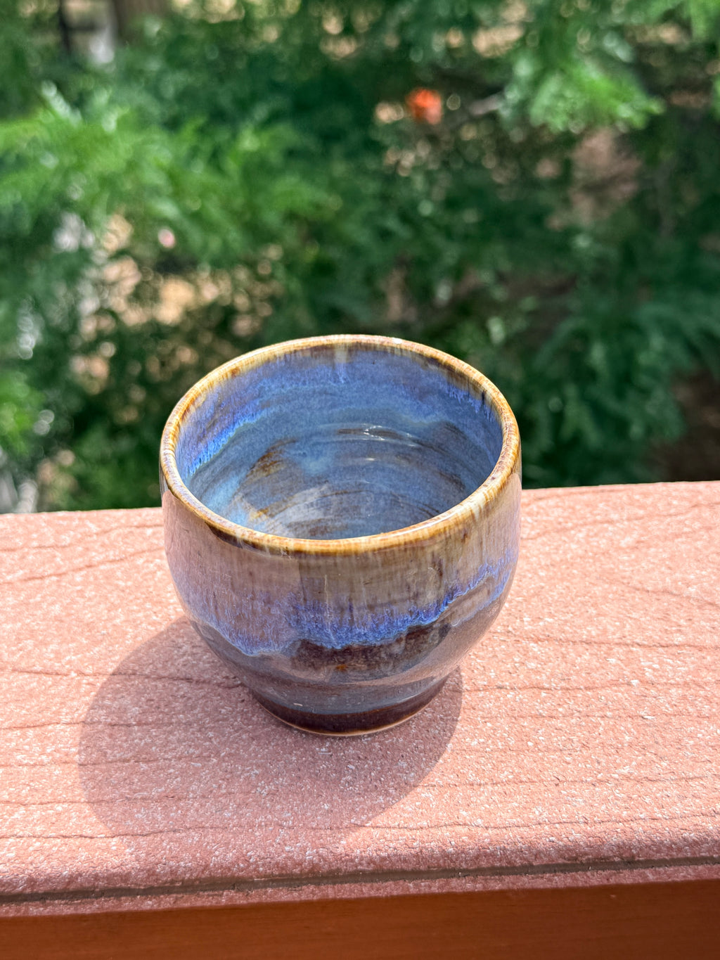 Handcrafted Small Planter – Iridescent Blue & Brown Glaze