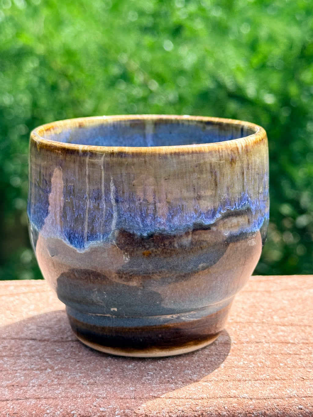 Handcrafted Small Planter – Iridescent Blue & Brown Glaze