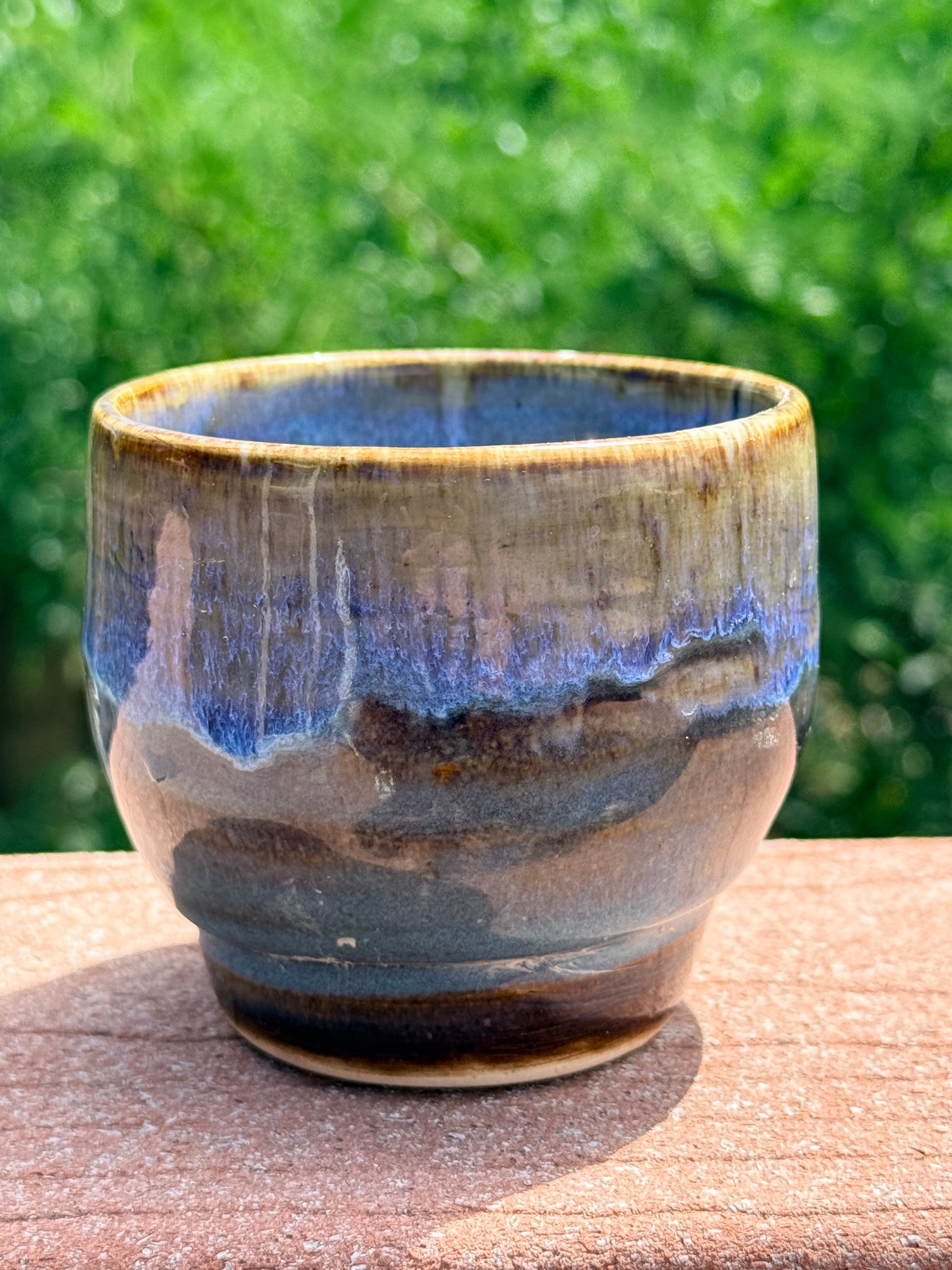 Handcrafted Small Planter – Iridescent Blue & Brown Glaze