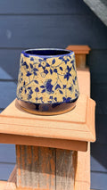 Handcrafted Small Floral Pot – Cobalt Blue with Floral Design (Discounted)