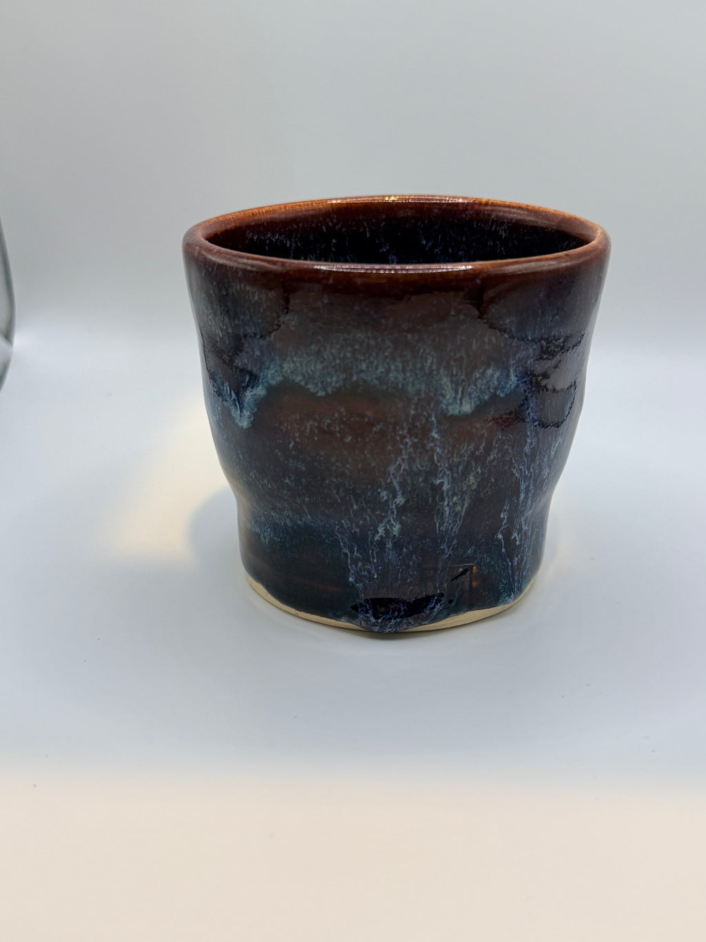 Handcrafted Small Pot – Fire & Ice Glaze, Garnet Red & Glacier Blue