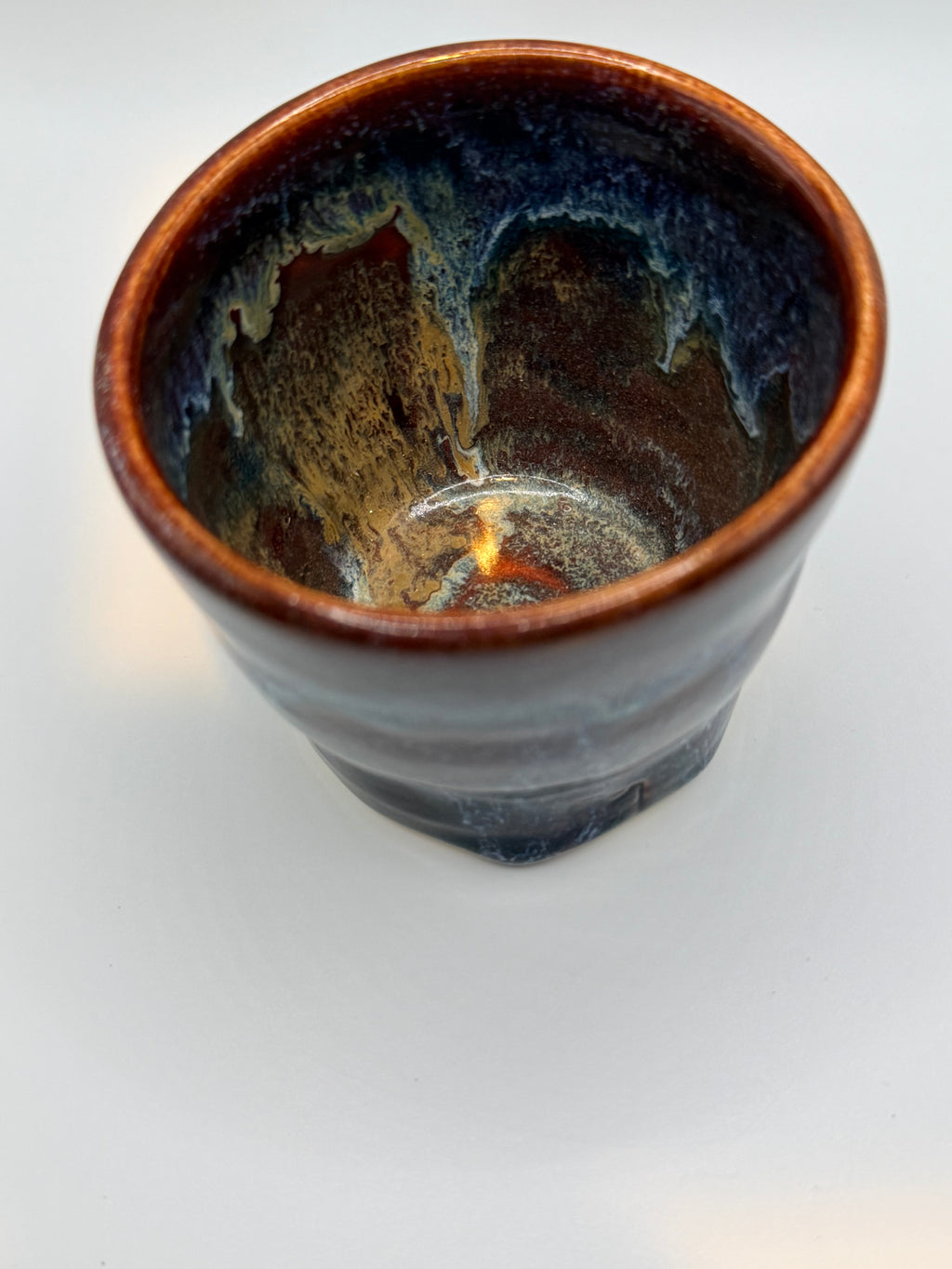 Handcrafted Small Pot – Fire & Ice Glaze, Garnet Red & Glacier Blue