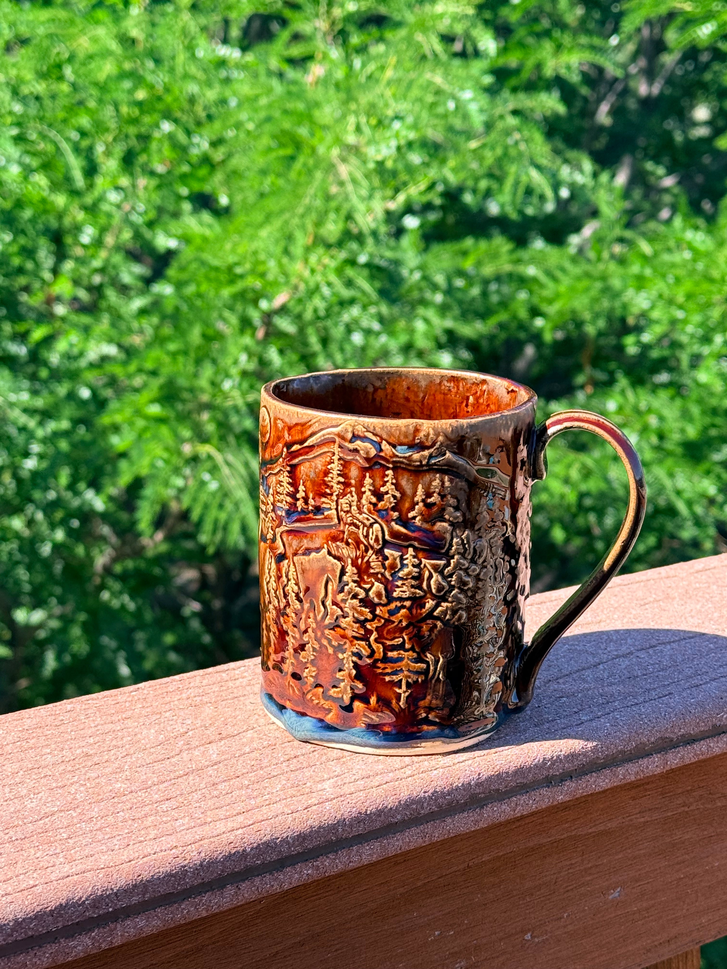 Handcrafted Colorado Mountain Mug – Amber Brown Glaze, 16 oz