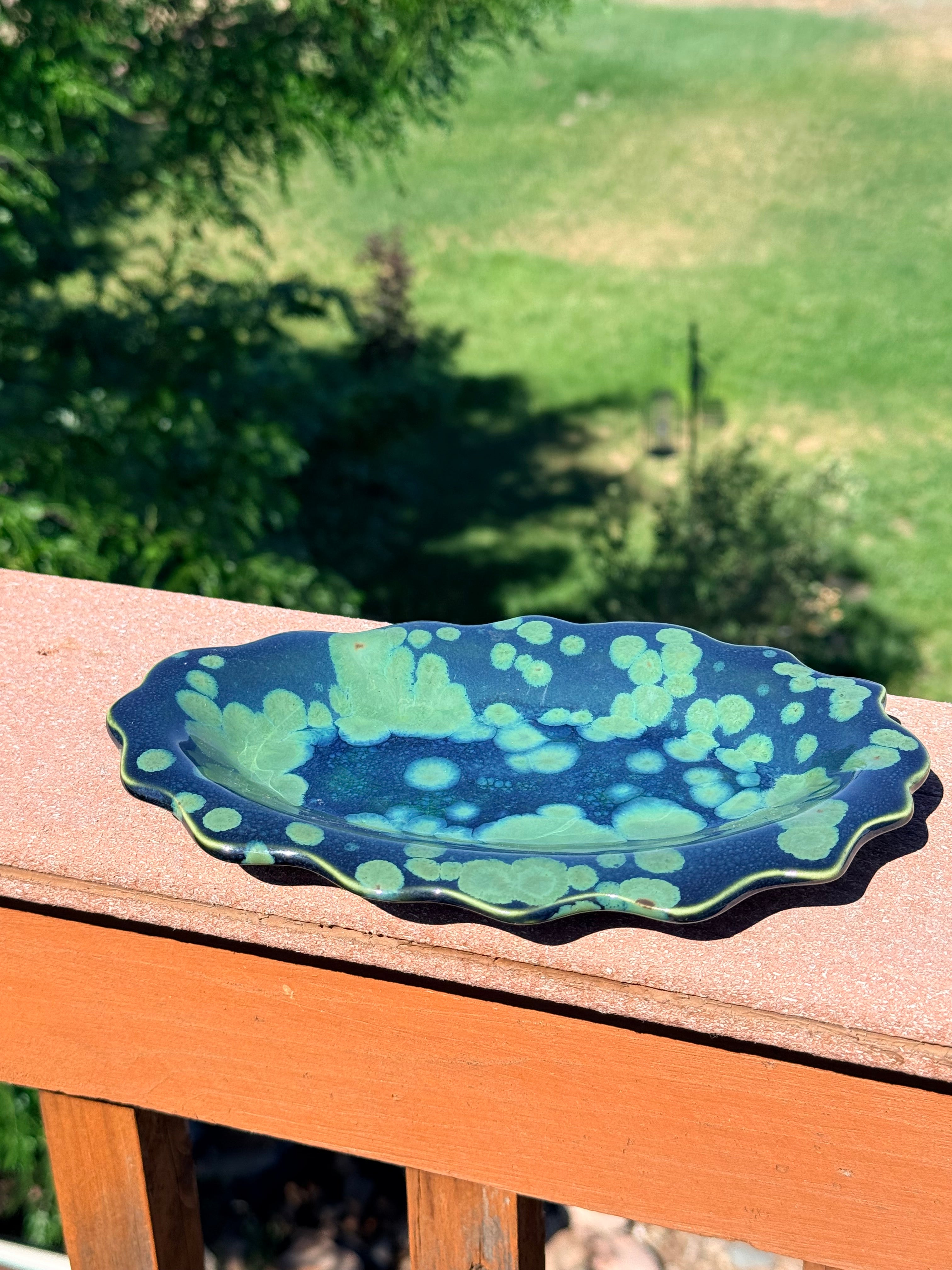 Handcrafted Little Scalloped Tray – Olive Float Glaze