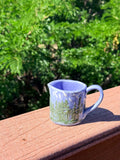 Handcrafted Tiny Cream Pitcher – Sky Blue with Embossed Forest & Mountains