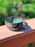 Handcrafted Cappuccino Cup – Brown Base with Opal Green Glaze